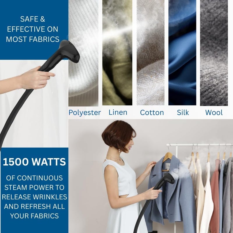 SALAV GS18-DJ Standing Garment Steamer with Smart Auto-Off, Wheels for Easy Movement, 1.8L Water Tank for 1hr Continuous Steaming, Adjustable Pole for Storage, with Descaler Packet, 1500 watts - Image 3